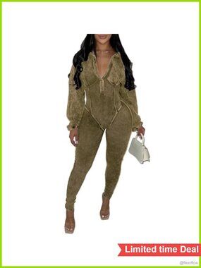 V-Neck Lantern Sleeve Bodycon Jumpsuit One Piece Long Pant Romper